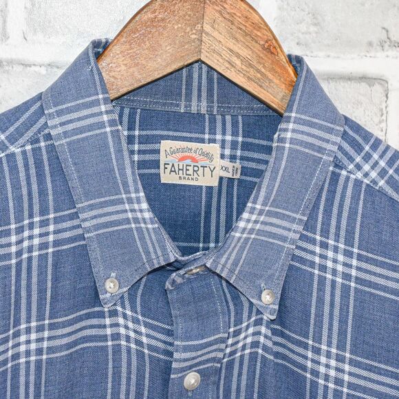 Faherty Brand Men's Cotton Blue white Plaid Button Down Shirt size 2XL - Picture 2 of 9